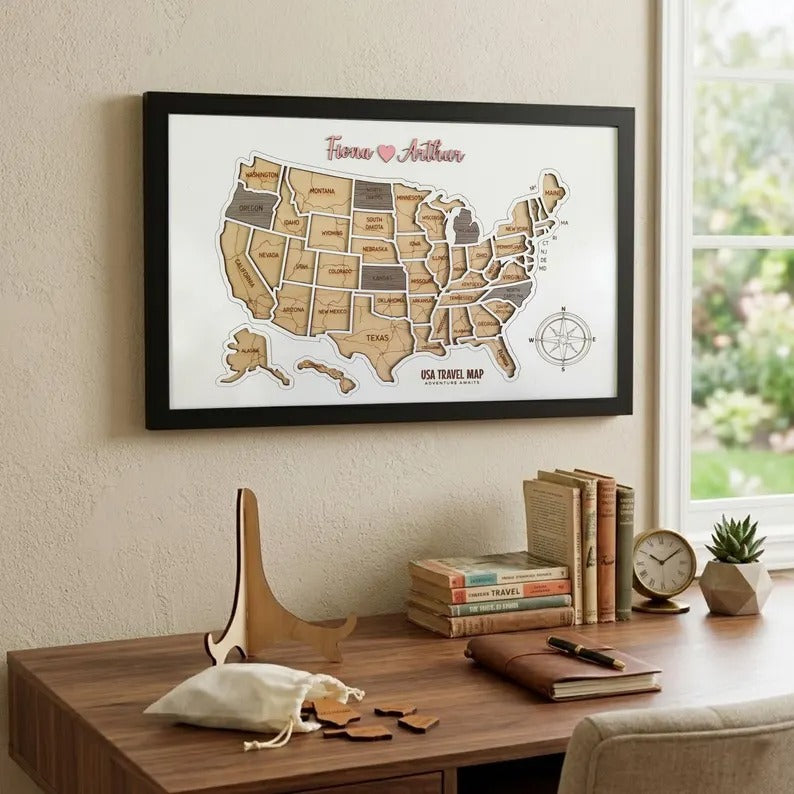 Personalized USA States Puzzle Map(White)