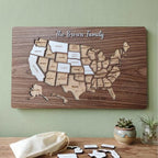 Personalized USA States Puzzle Map(Walnut)