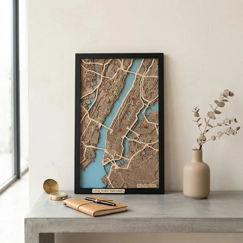 Wooden City Map - Manhatta