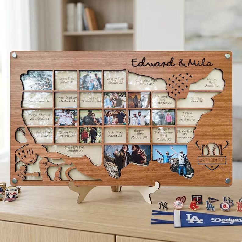 Personalized MLB Stadium Map Photo Frame(Laser Engraved Text)