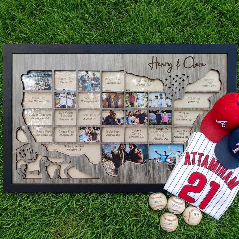 Personalized MLB Stadium Map Photo Frame(Laser Engraved Text)