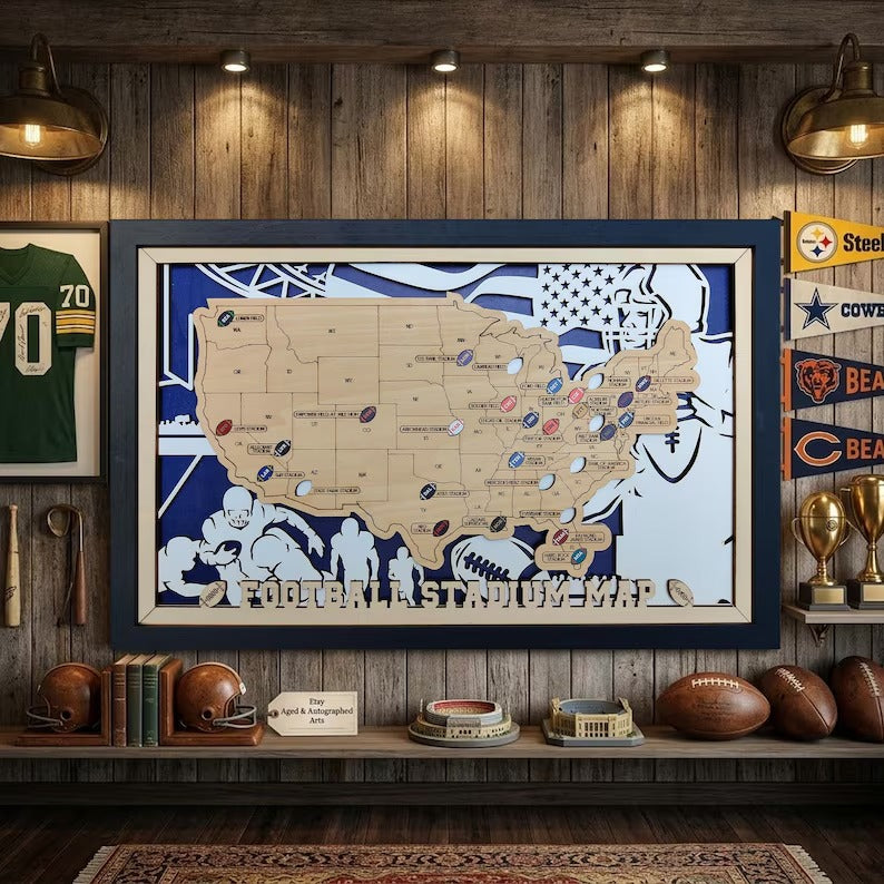 Custom NFL Stadium Map with Team Name & Logo | Football Fan Wall Art