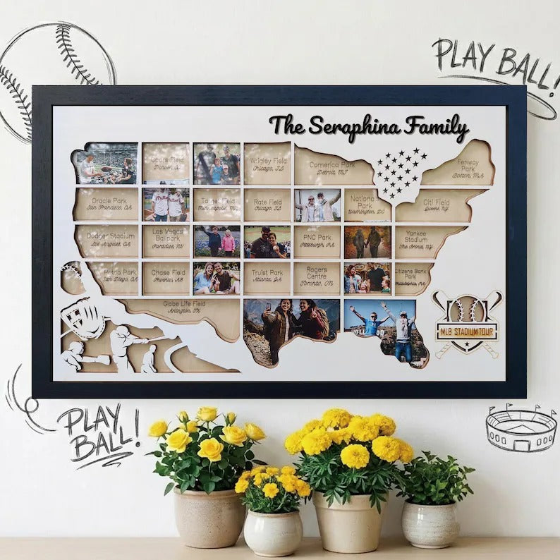 Personalized MLB Stadium Map Photo Frame(3D Raised Lettering)