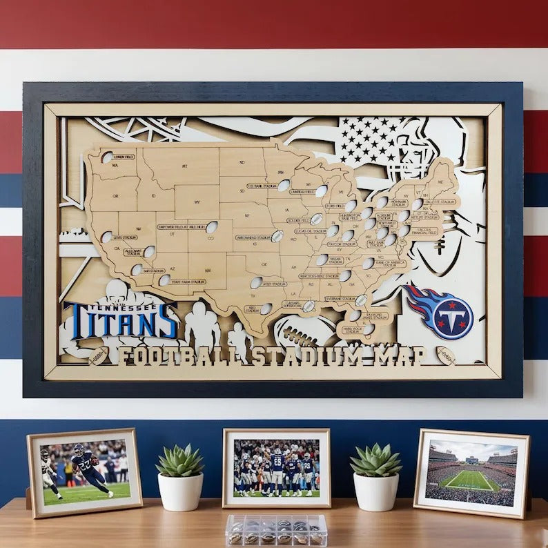 Football Stadium Map Tracker, Custom Wood Art