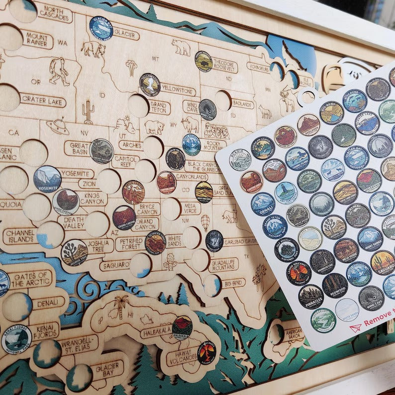 National Park Travel Map - 63 Parks Push Pin Map(Eagle)