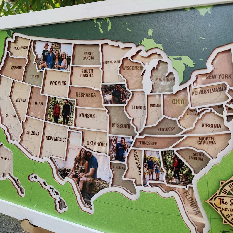 Personalized USA Photo Travel Map - Green