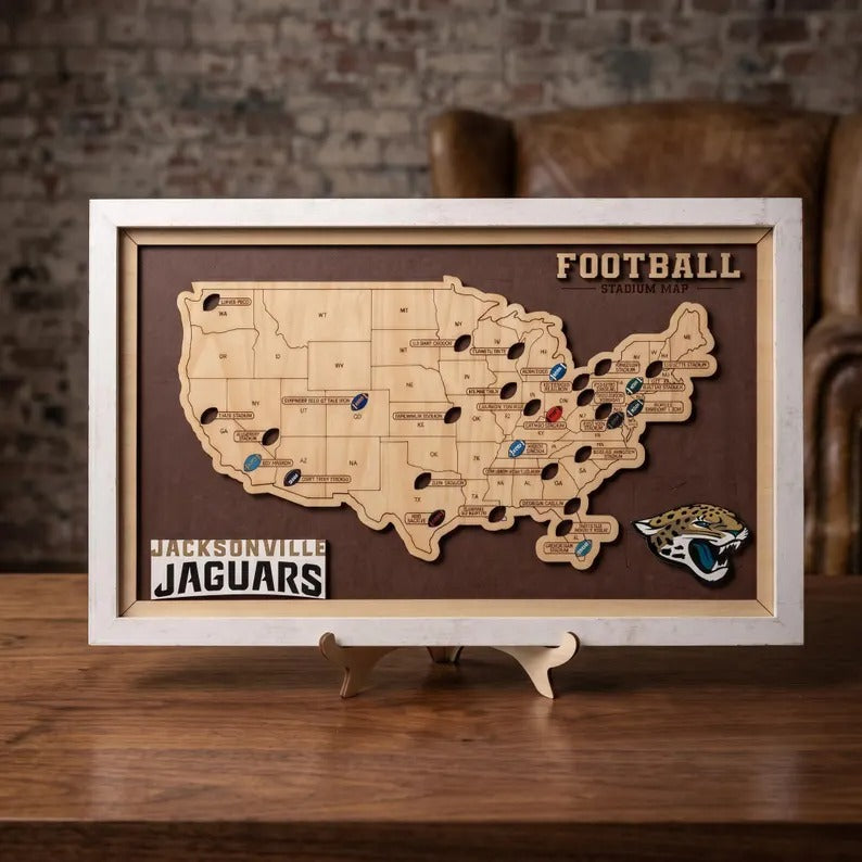 Personalized NFL Stadium Tracker Map with Team Pins