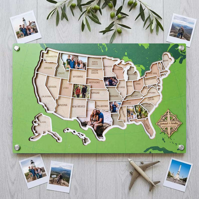 Personalized USA Photo Travel Map - Green