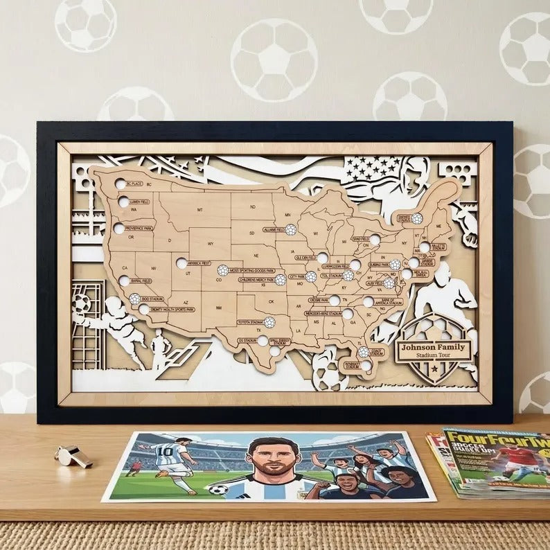 Personalized Wooden MLS Stadium Map | Soccer Gift for Dad