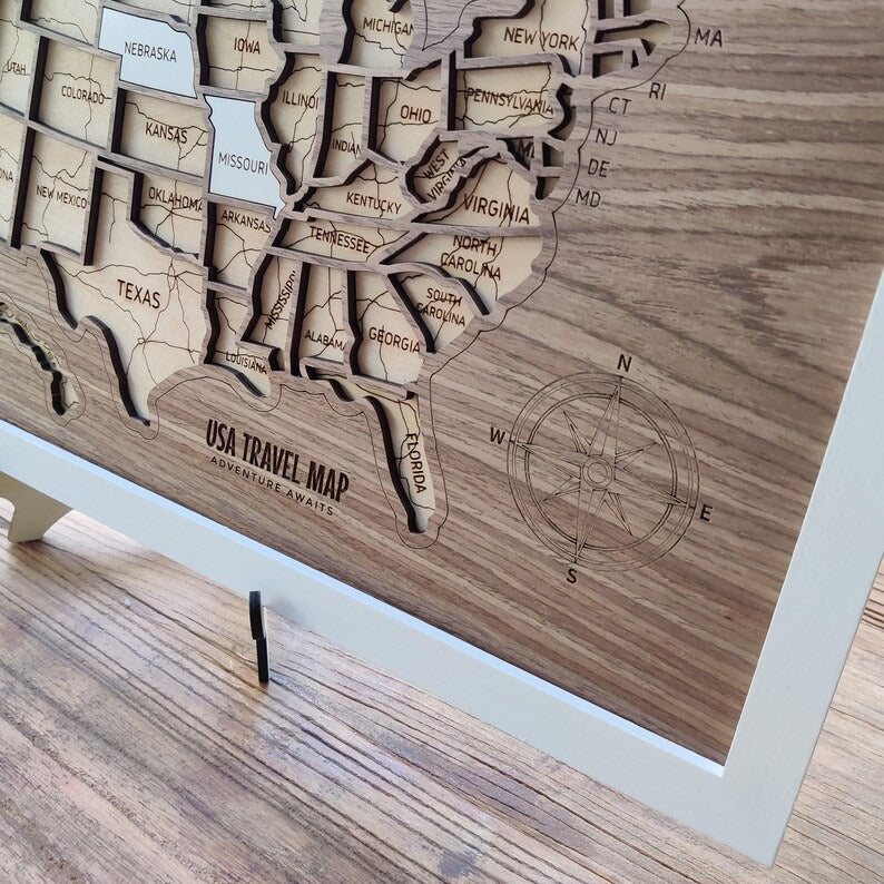 Personalized USA States Puzzle Map(Dark Walnut)