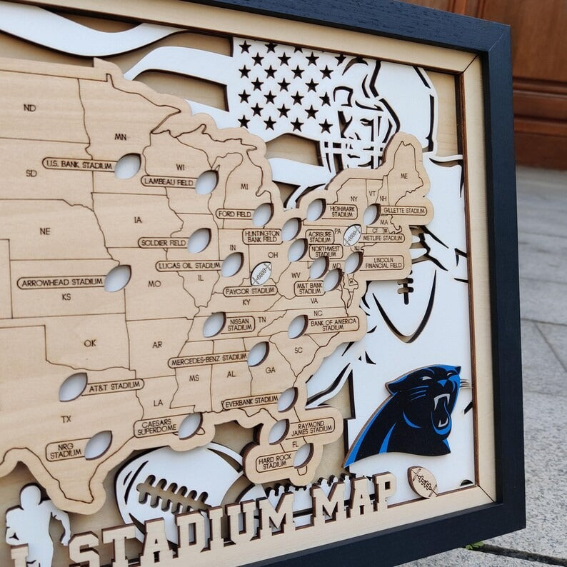 Football Stadium Map Tracker, Custom Wood Art