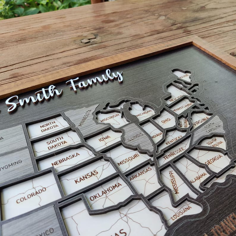 Personalized USA States Puzzle Map(Black Oak)