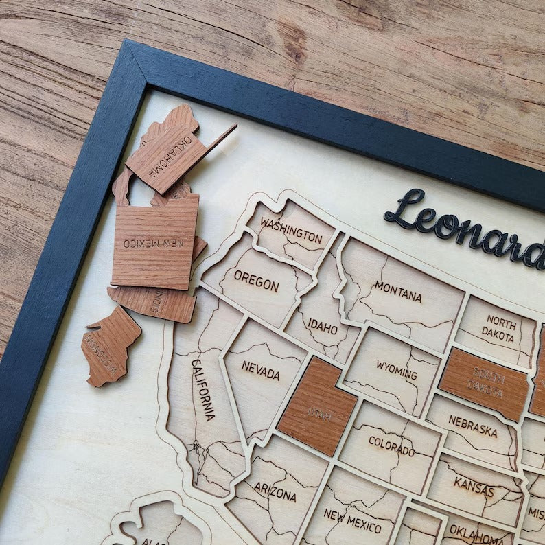 Personalized USA States Puzzle Map(Natural Wood)