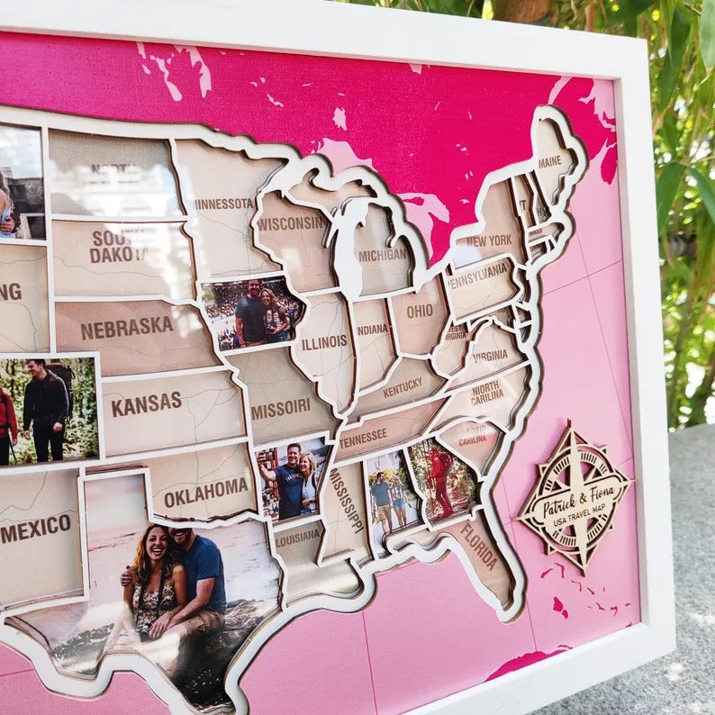 Personalized USA Photo Travel Map - Pink