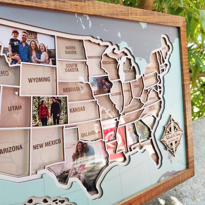 Personalized USA Photo Travel Map - Light Blue