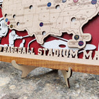 Custom Team Color Wooden MLB Stadium Map with Team Pins