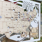 3D Cutout Wooden MLB Stadium Map with Engraved Nameplate & Team Logo Pins