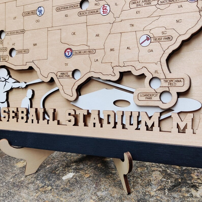 Personalized Wooden MLB Stadium Map with Colorful MLB Team Logo Pins