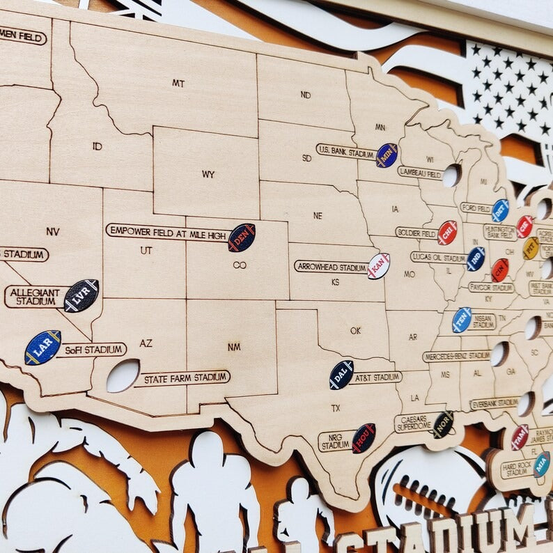 Custom NFL Stadium Map with Team Name & Logo | Football Fan Wall Art