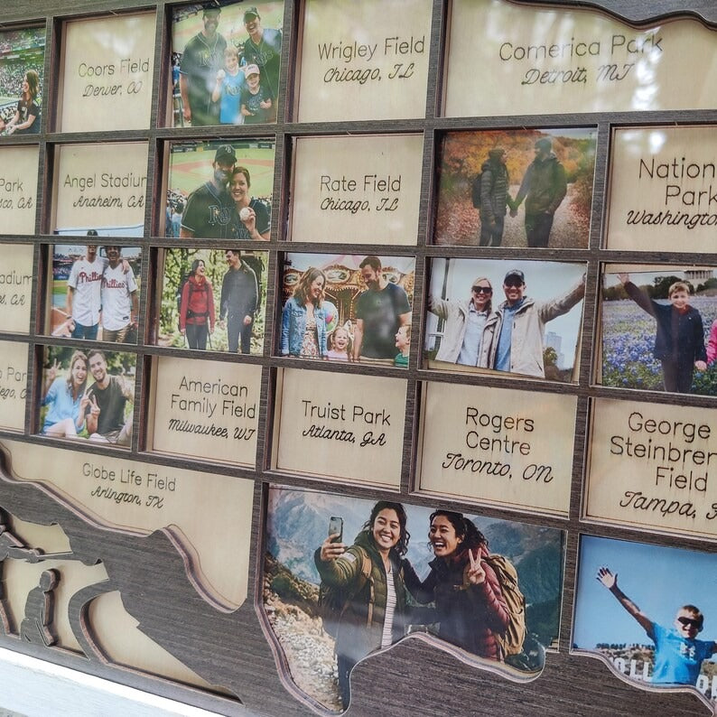 Personalized MLB Stadium Map Photo Frame(Laser Engraved Text)