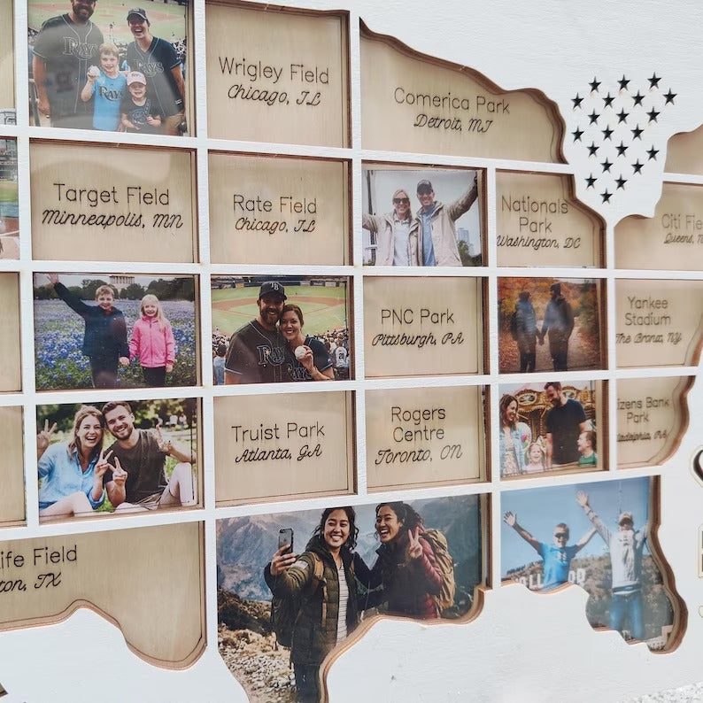 Personalized MLB Stadium Map Photo Frame(Laser Engraved Text)