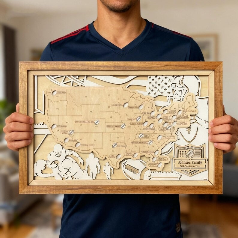 Football Stadium Map Tracker, Custom Wood Art