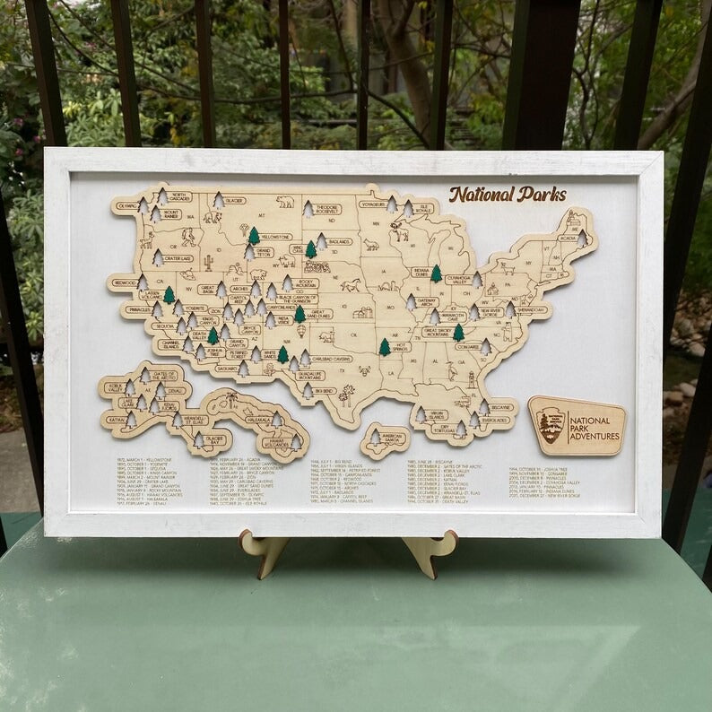 Personalized 2D National Parks Map with Nameplate(White)