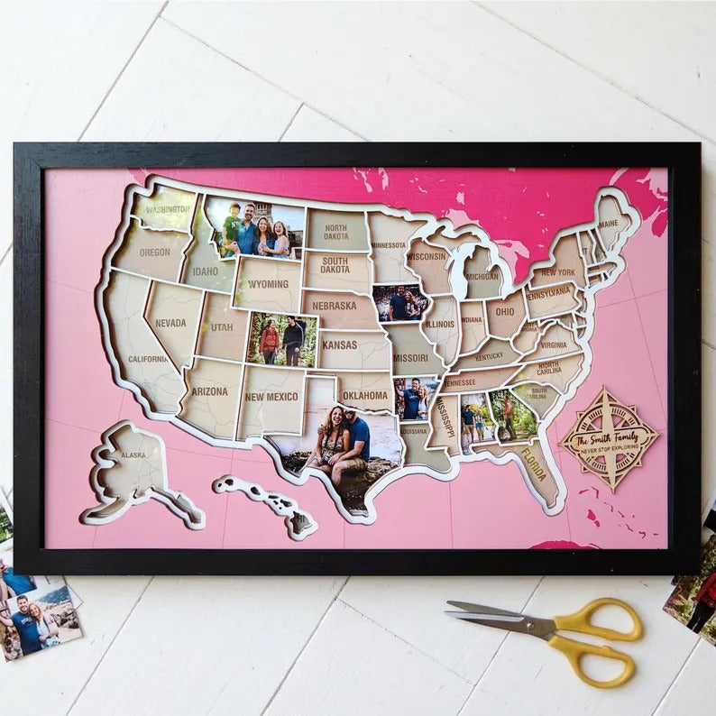 Personalized USA Photo Travel Map - Pink