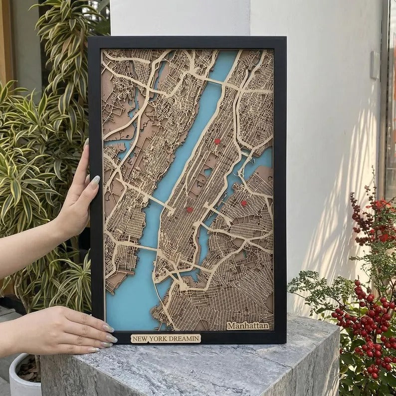 Wooden City Map - Manhatta