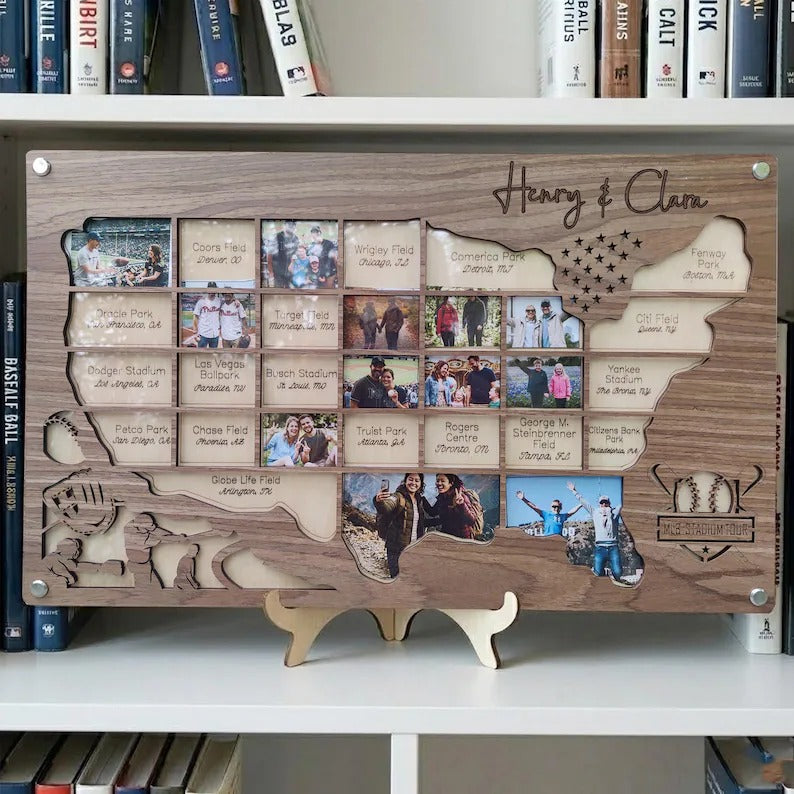 Personalized MLB Stadium Map Photo Frame(Laser Engraved Text)