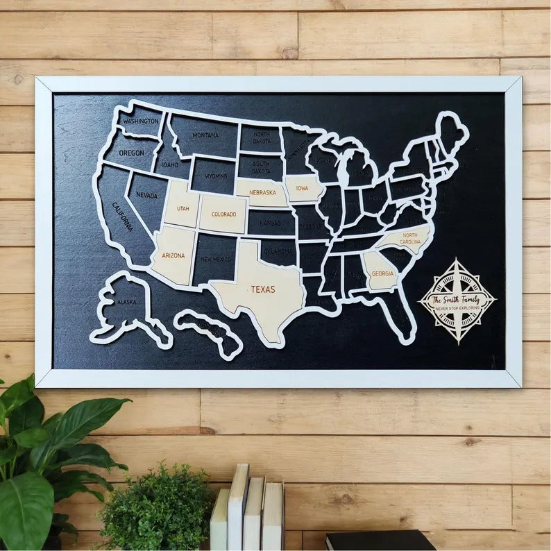 Personalized 50 States USA Travel Map - Custom Color Backboard