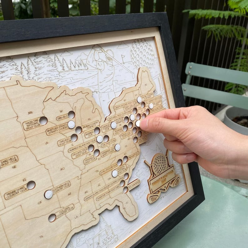 Personalized 2D Golf Course Tracker Map with Nameplate