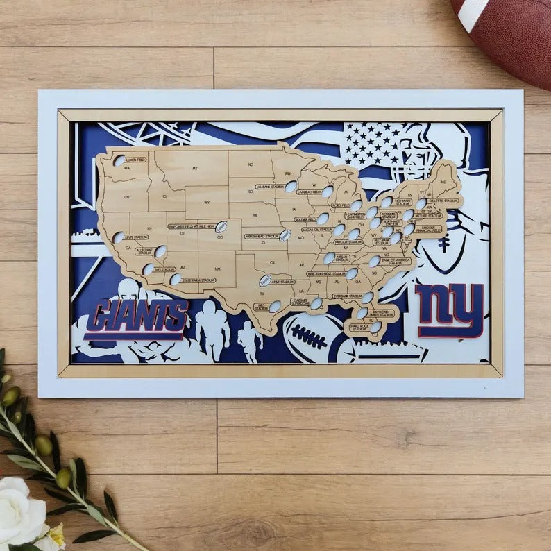 Football Baseball Stadium Map, Wood NFL Stadium Tracker