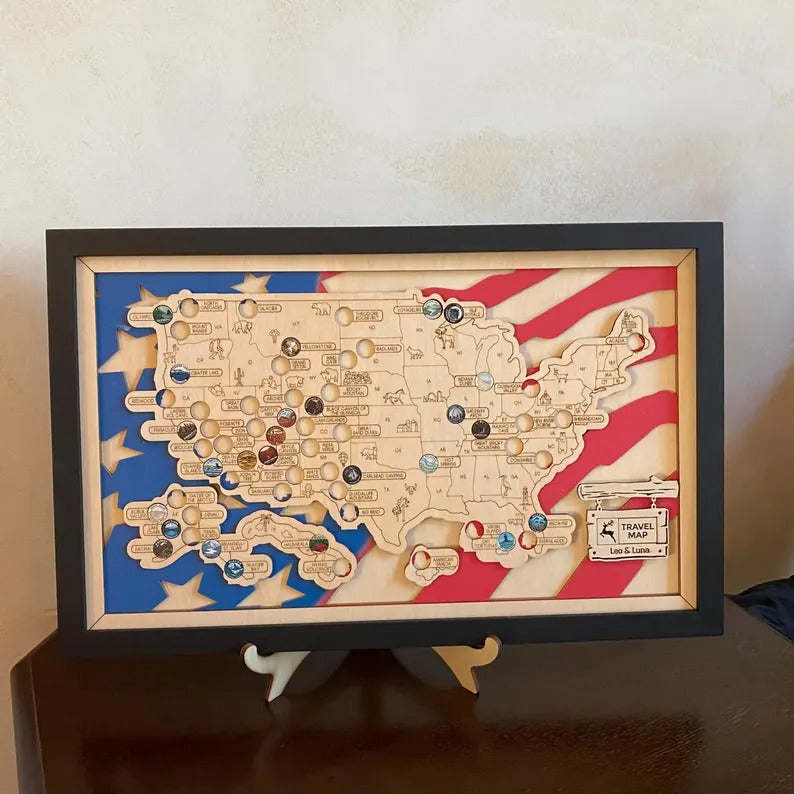 National Park Travel Map - 63 Parks Push Pin Map(USA Flage)