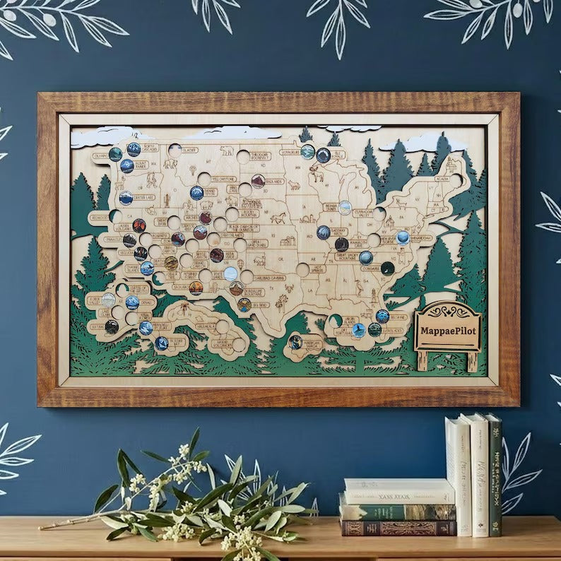 National Park Travel Map - 63 Parks Push Pin Map(Forest）