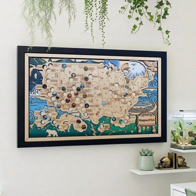 National Park Travel Map - 63 Parks Push Pin Map(Eagle)