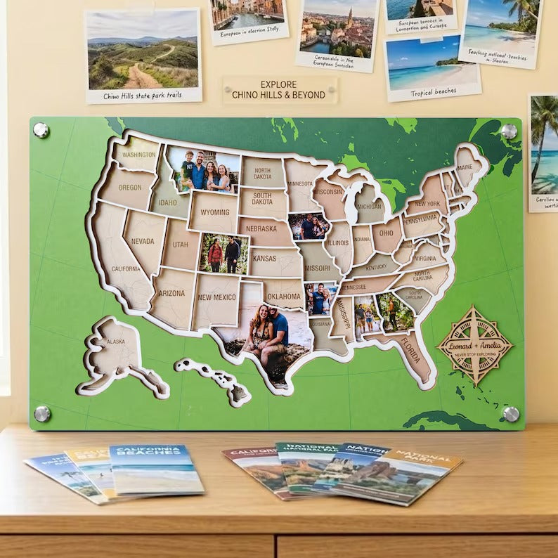Personalized USA Photo Travel Map - Green