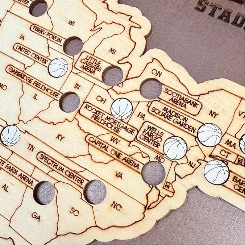 Personalized Basketball Arena Tracker Map – Vintage Brown Background
