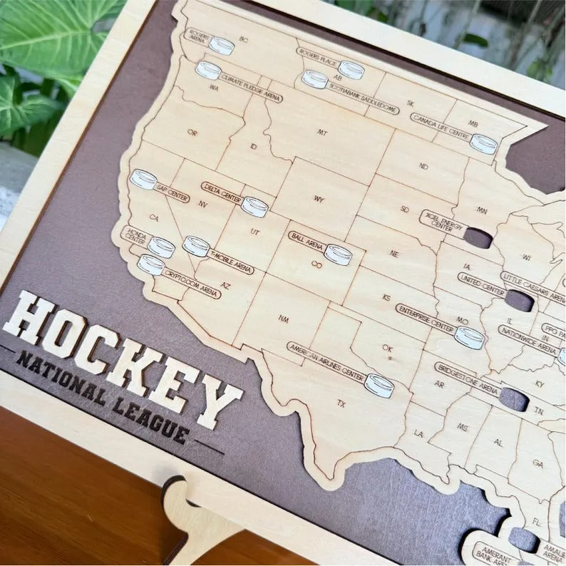 Personalized Hockey Arena Tracker Map – Vintage Brown Background