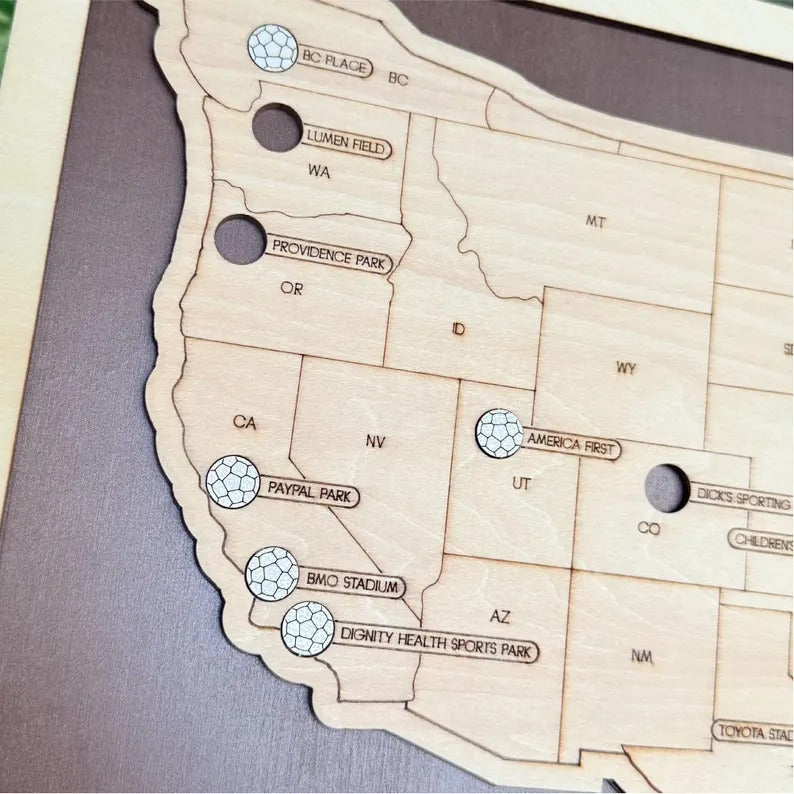 Personalized Soccer Stadium Tracker Map – Vintage Brown Background