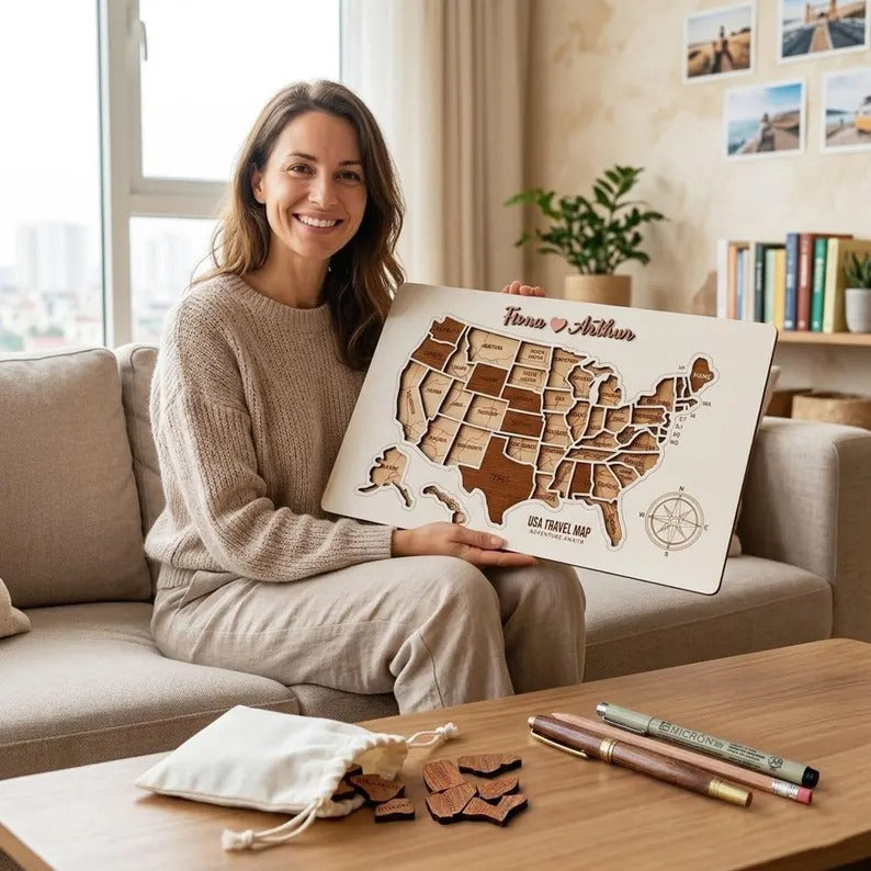 Personalized USA States Puzzle Map(White)