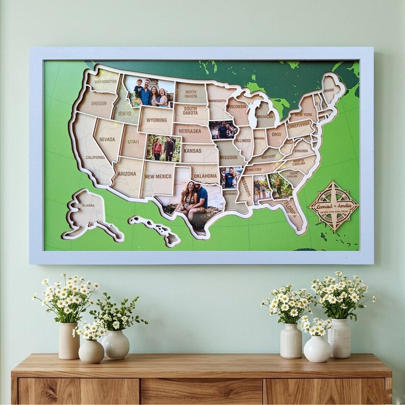 Personalized USA Photo Travel Map - Green