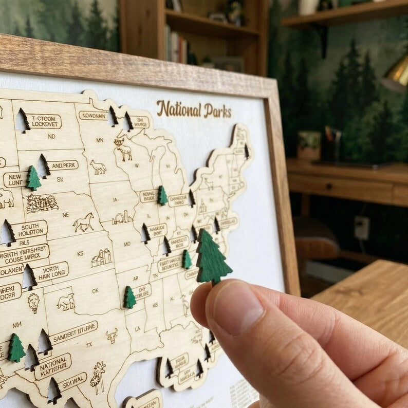 Personalized 2D National Parks Map with Nameplate(White)