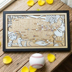Personalized Wooden MLB Stadium Map with Engraved Nameplate & Team Logo Pins