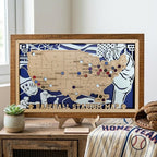 Custom Team Color Wooden MLB Stadium Map with Team Pins