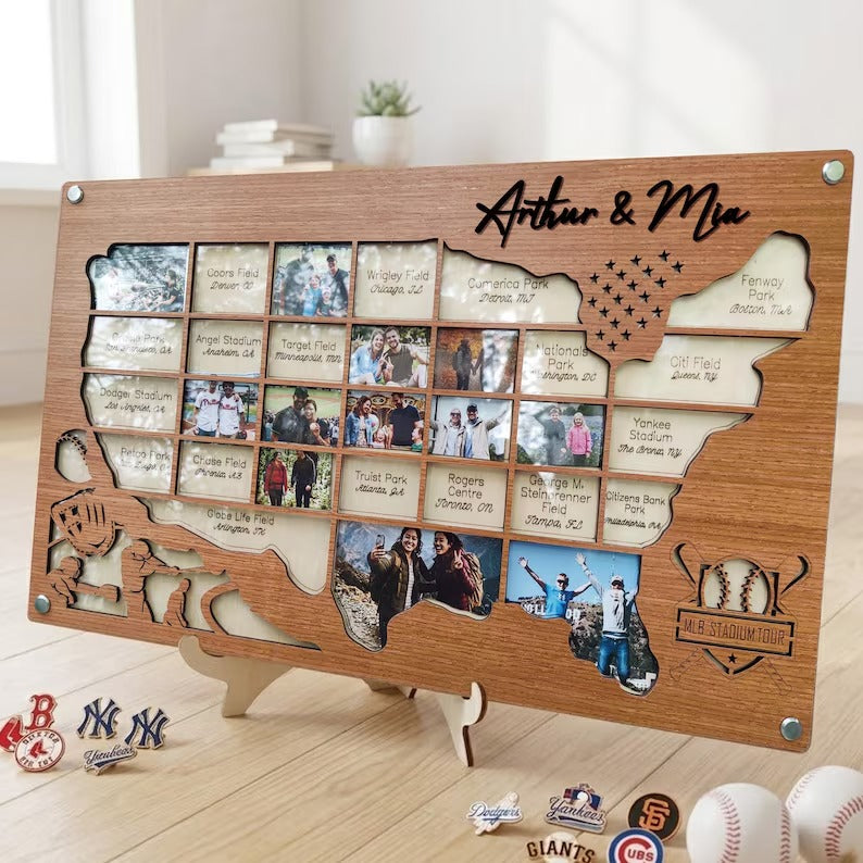 Personalized MLB Stadium Map Photo Frame(3D Raised Lettering)