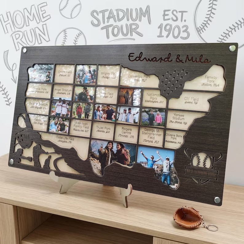 Personalized MLB Stadium Map Photo Frame(Laser Engraved Text)