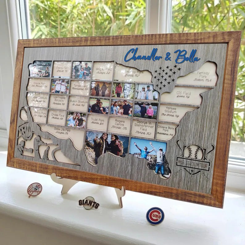 Personalized MLB Stadium Map Photo Frame(3D Raised Lettering)