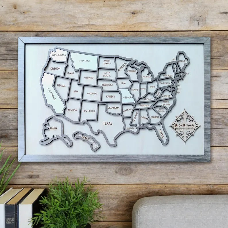 Personalized 50 States USA Travel Map - Custom Color Backboard