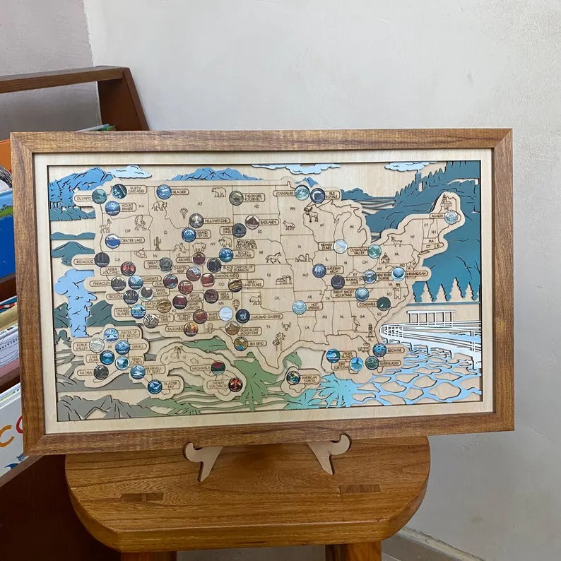 National Park Travel Map - 63 Parks Push Pin Map(Mountain)